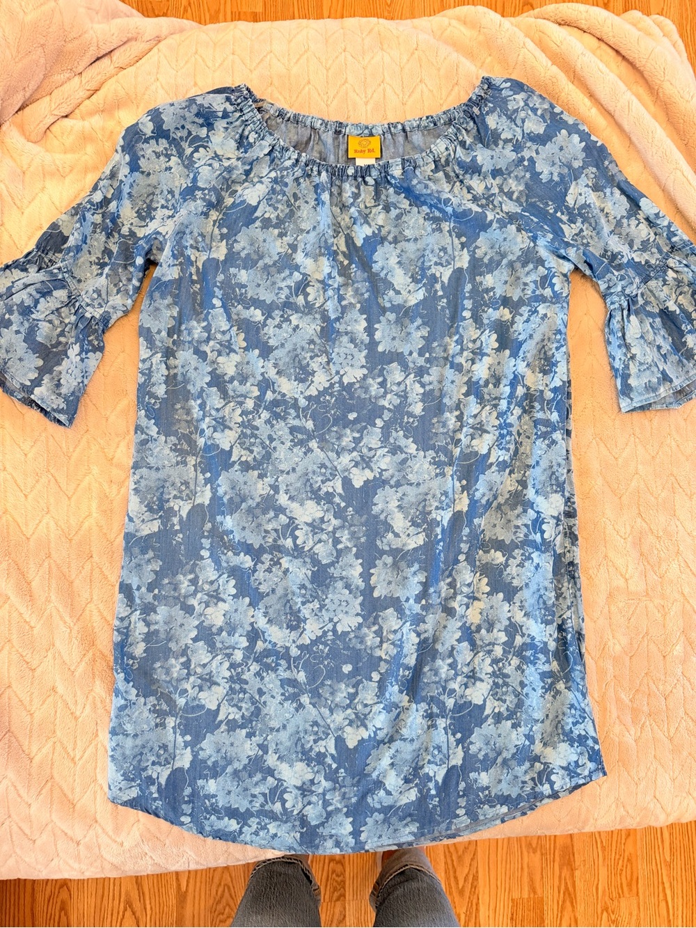 Ruby Rd. Blue Floral Off-Shoulder Tunic